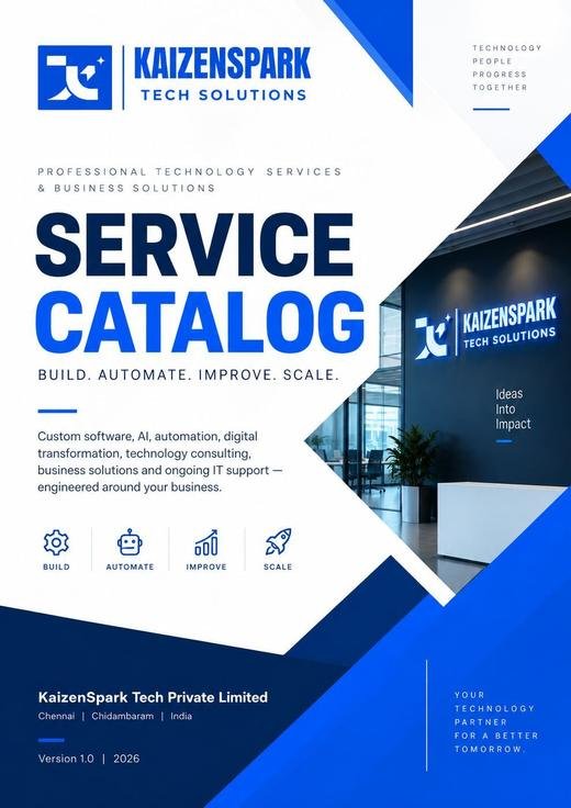 Page 1 of the KaizenSpark Tech service catalog